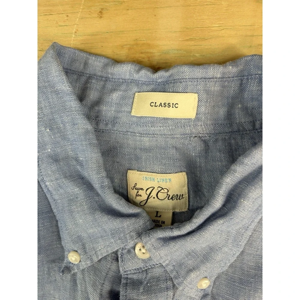 J. Crew Baird McNutt Irish Linen Solid Short Sleeve Large Classic Fit Blue